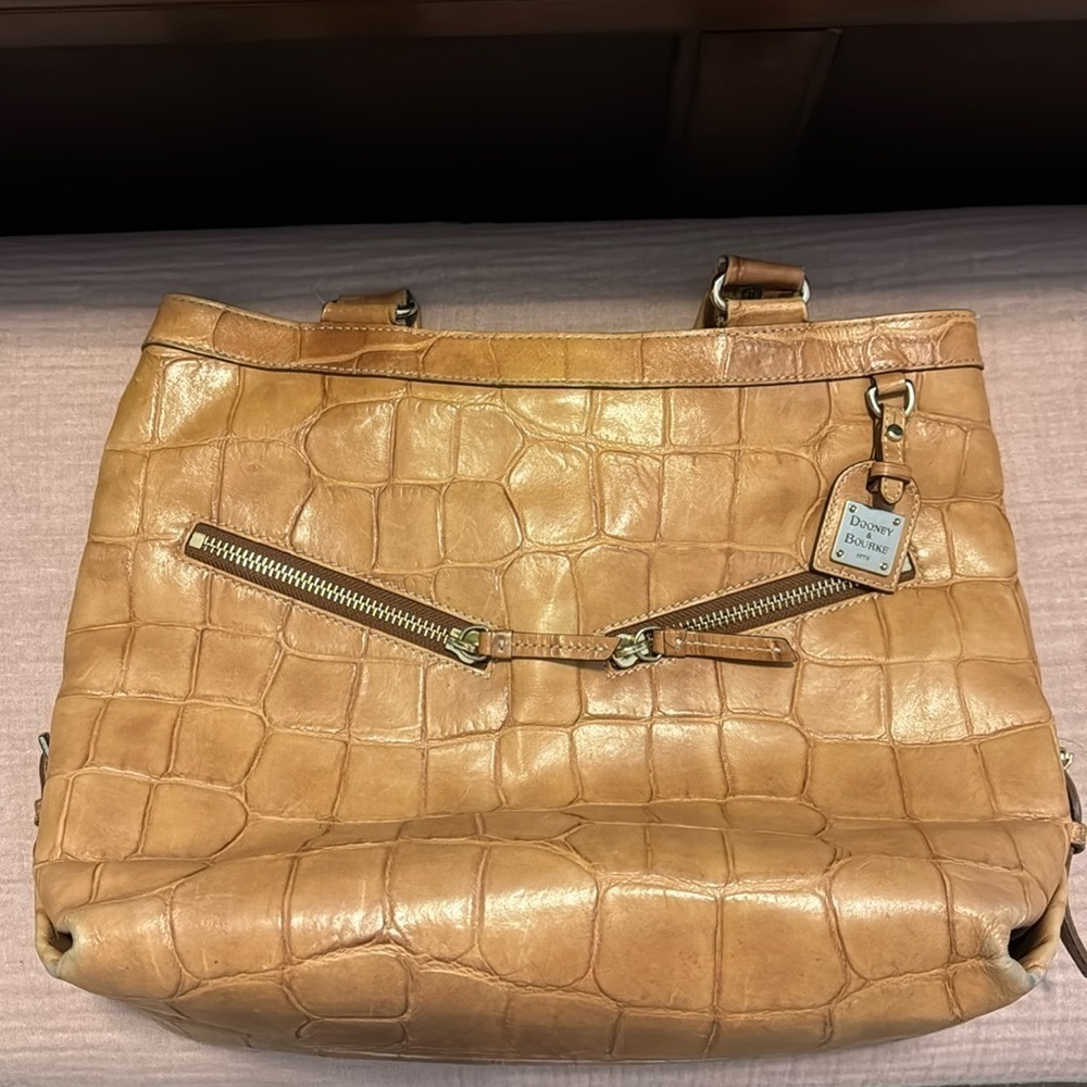 Dooney & Bourke Cinzia Crocodile Alligator Embossed Hobo Brown Shoulder Bag